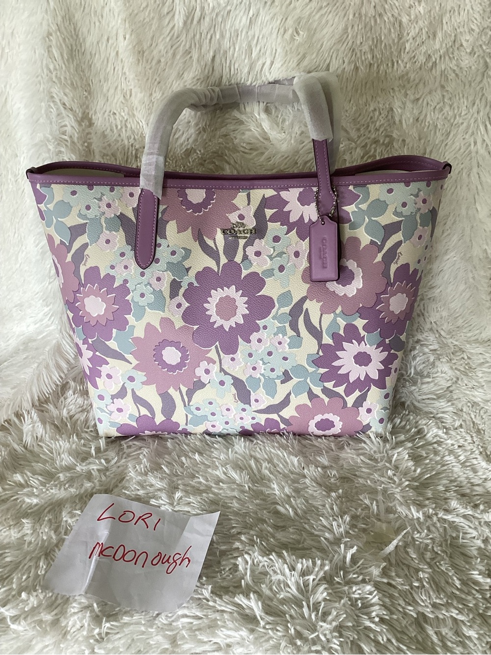 Coach Floral City Tote in Lavender, Cream and Light Blue